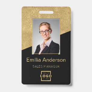 Custom Company Logo Bar Code Employee Photo Gold ID Badge