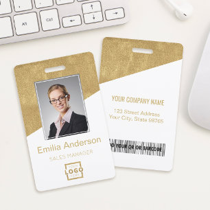 Custom Company Logo Bar Code Employee Photo Gold ID Badge