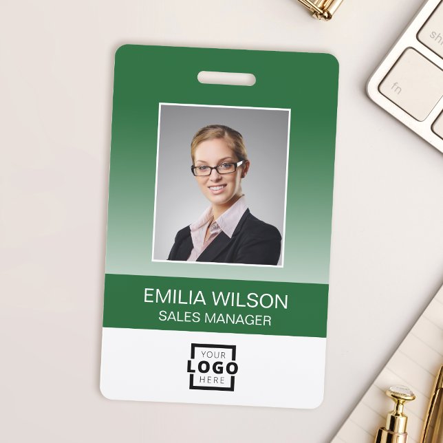 Custom Company Logo Bar Code Employee Photo Green ID Badge (This badge is a smart way to identify employees with your logo, barcode, and a photo.)