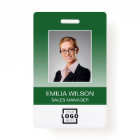 Custom Company Logo Bar Code Employee Photo Green