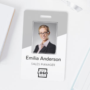 Custom Company Logo Bar Code Employee Photo Grey ID Badge