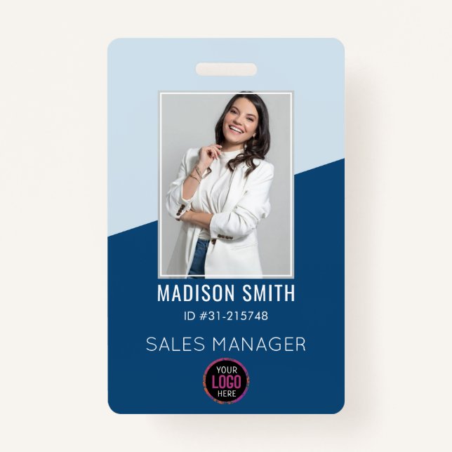 Custom Company Logo Bar Code Employee Photo ID Badge (Front)