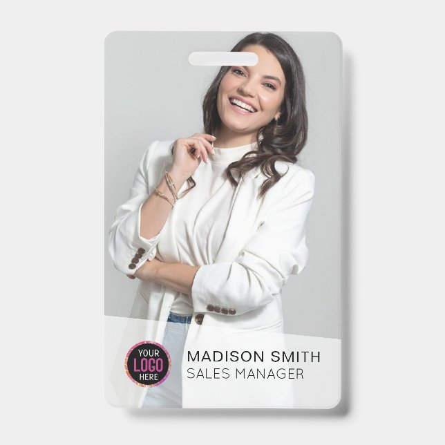 Custom Company Logo Bar Code Employee Photo ID Badge (Front)