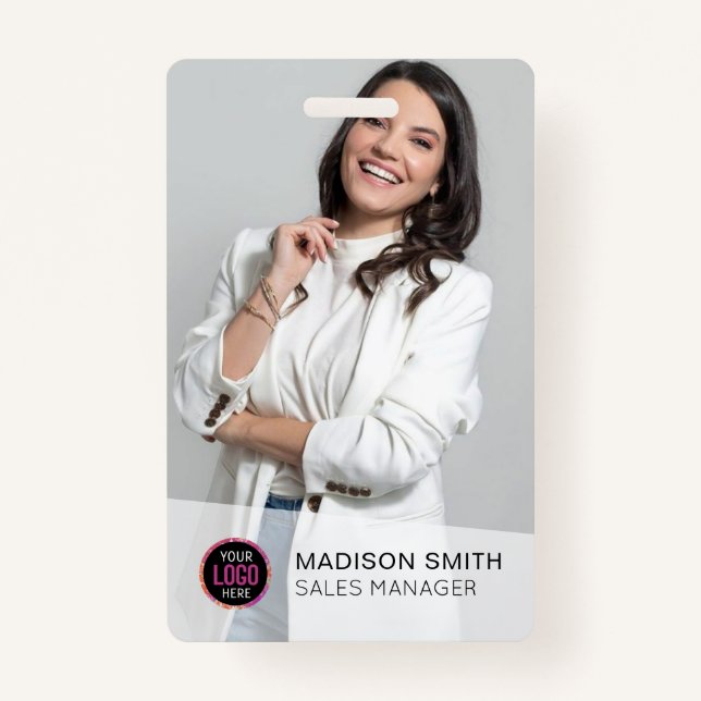 Custom Company Logo Bar Code Employee Photo ID Badge (Front)