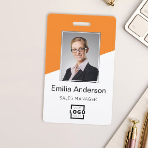 Custom Company Logo Bar Code Employee Photo Orange ID Badge