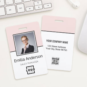Custom Company Logo Bar Code Employee Photo Pink ID Badge