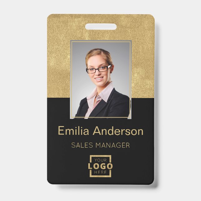 Custom Company Logo Basic Bar Code Employee Photo ID Badge (Front)