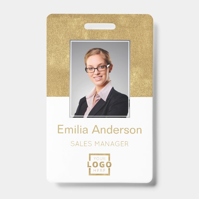 Custom Company Logo Basic Bar Code Employee Photo ID Badge (Front)