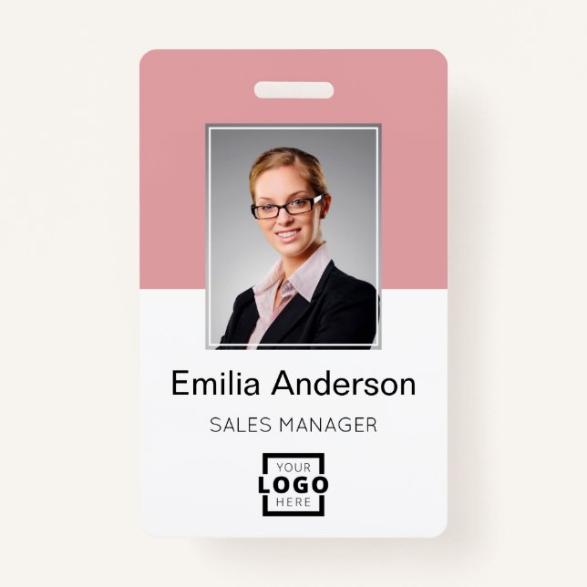 Custom Company Logo Basic Bar Code Employee Photo ID Badge (Front)