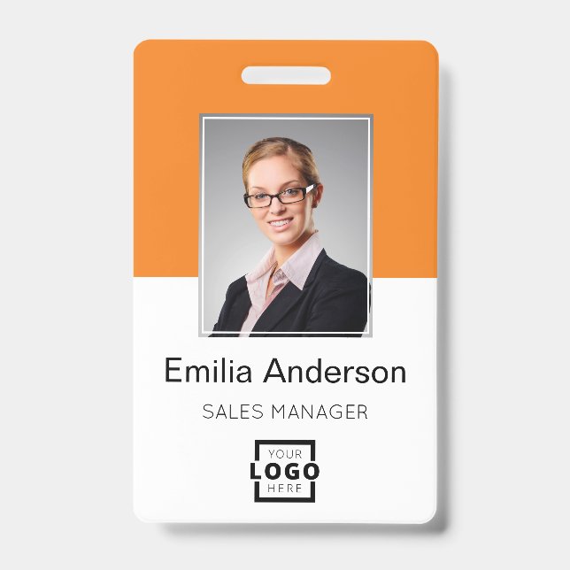 Custom Company Logo Basic Bar Code Employee Photo ID Badge (Front)