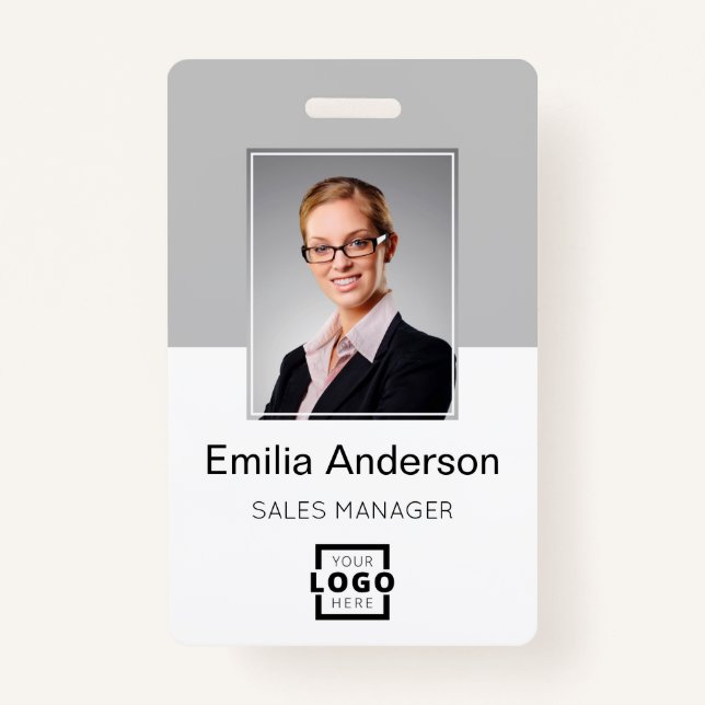 Custom Company Logo Basic Bar Code Employee Photo ID Badge (Front)