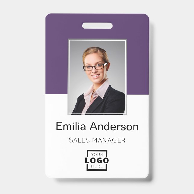 Custom Company Logo Basic Bar Code Employee Photo ID Badge (Front)