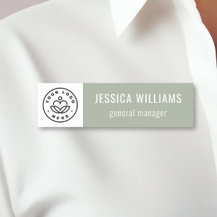 Custom Company Logo Black Employee Sage Green Name Tag