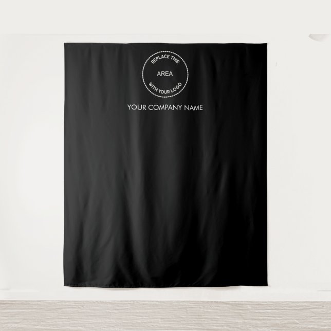 Custom Company Logo Black Event Photo Backdrop Tapestry (Front)