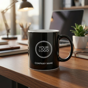 Custom Company Logo Black Minimalist Business Coffee Mug