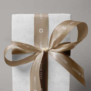 Custom company logo branded business gifts kraft satin ribbon