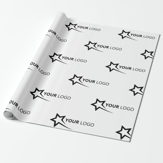 Custom Company Logo Branded Business White Wrapping Paper (Unrolled)
