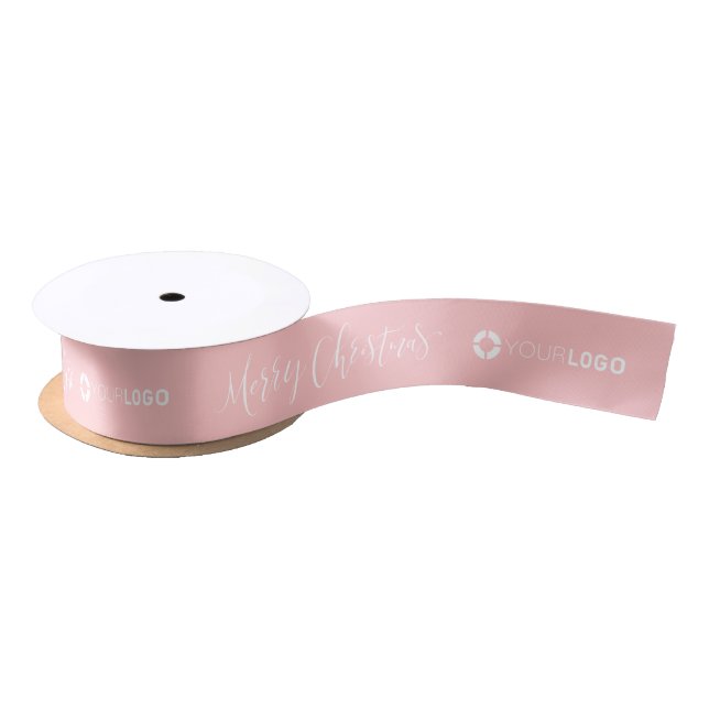 Custom company logo branded Christmas pink Satin Ribbon (Spool)