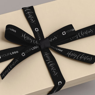 Custom company logo branded gifts Christmas black Satin Ribbon