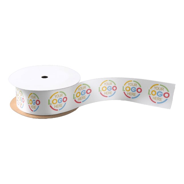 Custom Company Logo Branded Professional White Satin Ribbon (Spool)