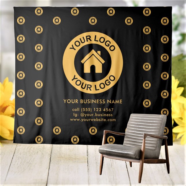Custom Company Logo Business Event Black Tapestry (Creator Uploaded)