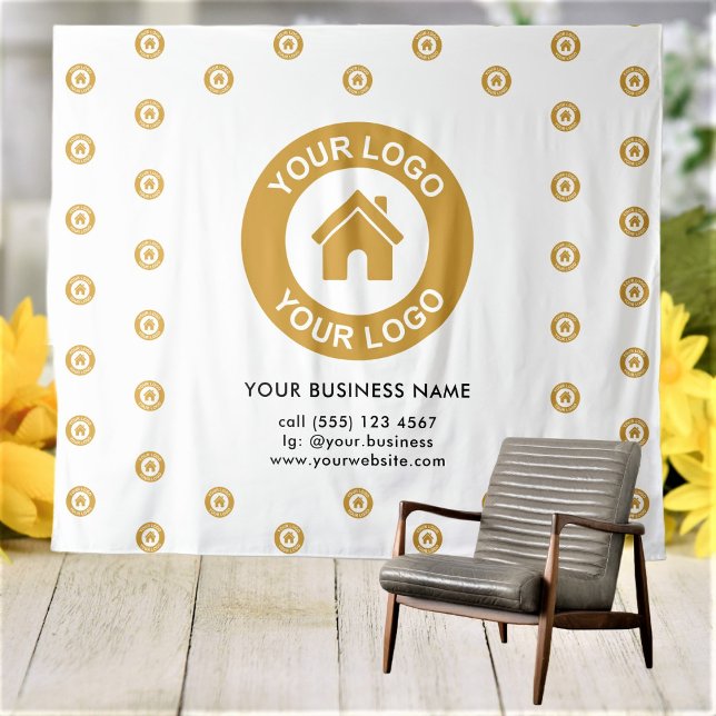 Custom Company Logo Business Event White Tapestry (Creator Uploaded)