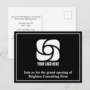 Custom Company Logo Business Grand Opening Black Postcard