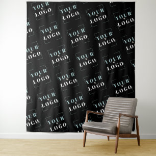 Custom Company Logo Diagonal Repeat Black Backdrop Tapestry