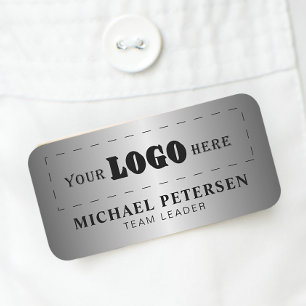 Custom company logo employee faux silver name tag