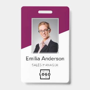 Custom Company Logo Employee Photo Berry Red ID Badge
