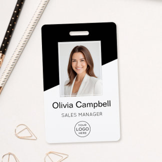 Custom Company Logo Employee Photo Black ID Badge