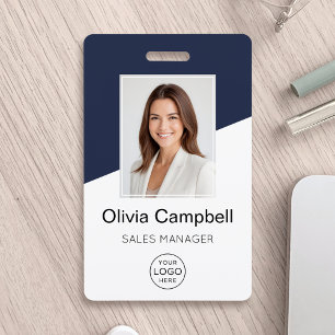 Custom Company Logo Employee Photo Blue ID Badge