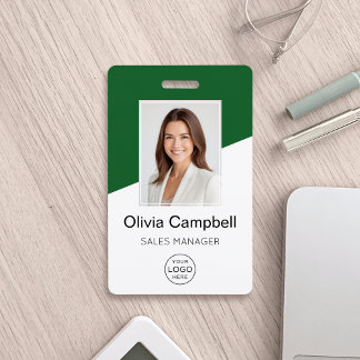 Custom Company Logo Employee Photo Green ID Badge