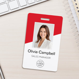Custom Company Logo Employee Photo Red ID Badge
