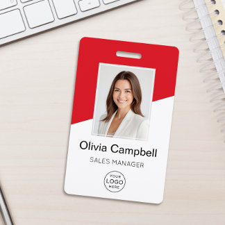 Custom Company Logo Employee Photo Red ID Badge