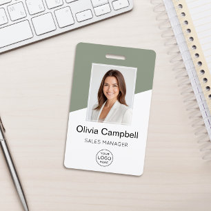 Custom Company Logo Employee Photo Sage Green ID Badge