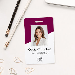 Custom Company Logo Employee Photo Wine Red ID Badge