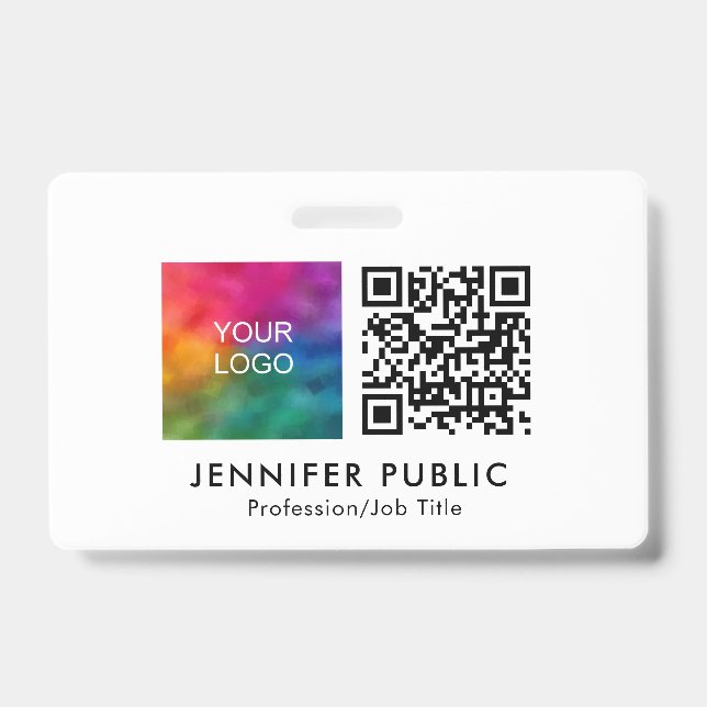 Custom Company Logo Here QR Code Template ID Badge (Front)