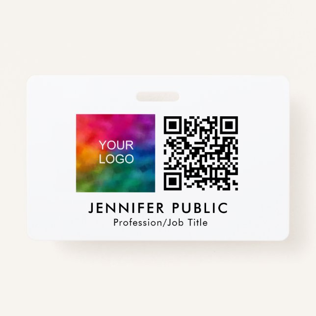 Custom Company Logo Here QR Code Template ID Badge (Front)