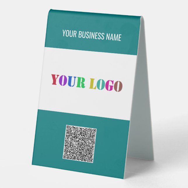 Custom Company Logo Name QR Code Table Tent Sign (Back)