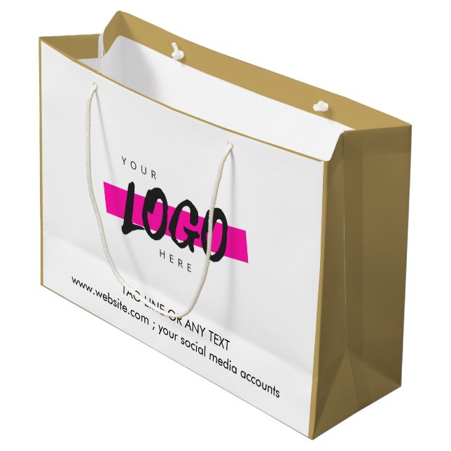 Custom Company Logo Pattern Text Promotional gold Large Gift Bag (Front Angled)