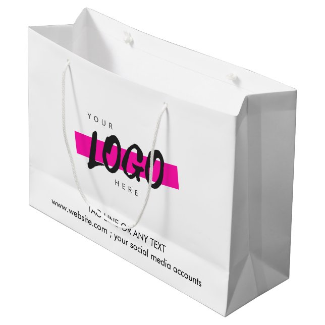 Custom Company Logo Pattern Text Promotional white Large Gift Bag (Front Angled)
