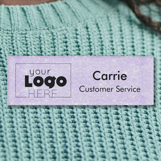 Custom Company Logo Purple Glitter Staff Name Tag (Creator Uploaded)