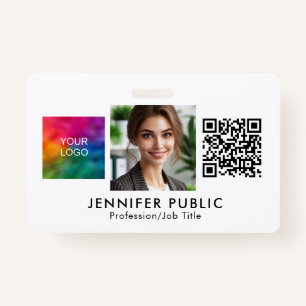 Custom Company Logo QR Code Employee Photo Here ID Badge