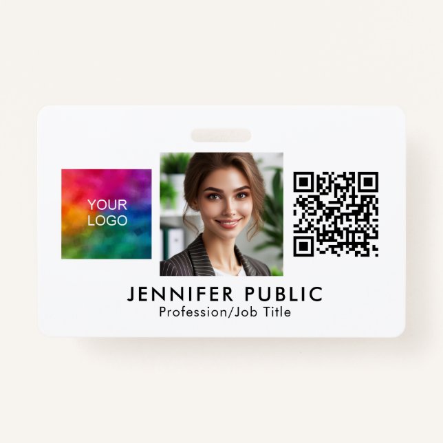 Custom Company Logo QR Code Employee Photo Here ID Badge (Front)