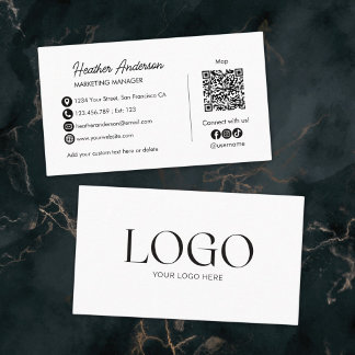 Custom Company Logo QR Code Modern Minimalist Business Card