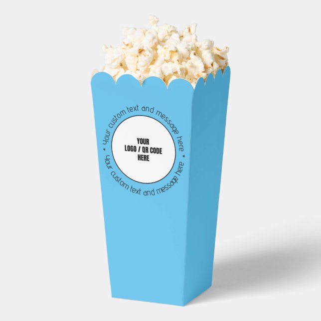 Custom Company Logo QR Code Text Blue Popcorn Box (Popped)