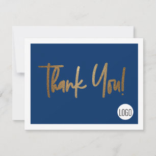 Custom Company Logo Social Faux Gold Blue Thank You Card