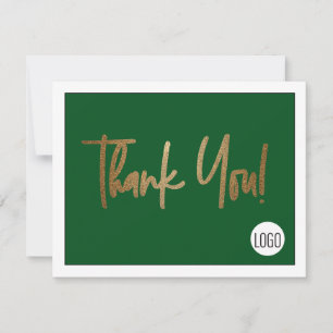 Custom Company Logo Social Faux Gold Green Thank You Card