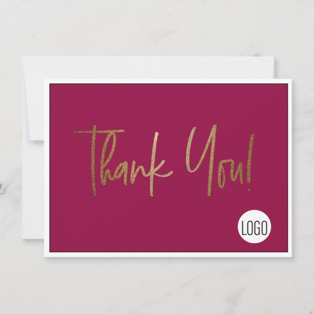 Custom Company Logo Social Faux Gold Red Thank You Card (Front)